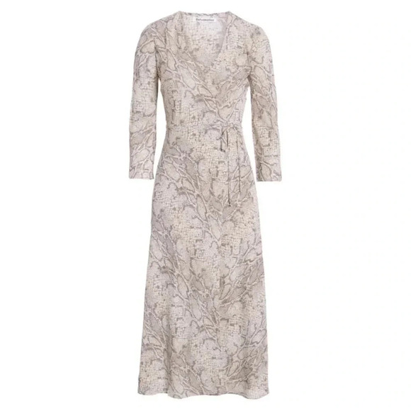 REFORMATION | Taupe Python Animal Print Crepe Wrap High Slit Midi Dress Size S - Picture 5 of 7